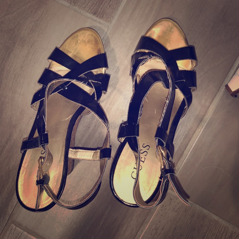 Guess Black Strappy Wedges